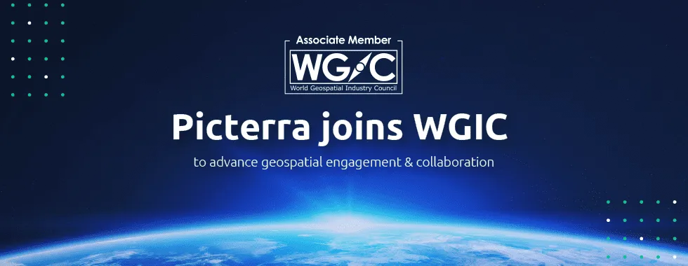 Picterra joins WGIC announcement graphic with company logos on a blue gradient background